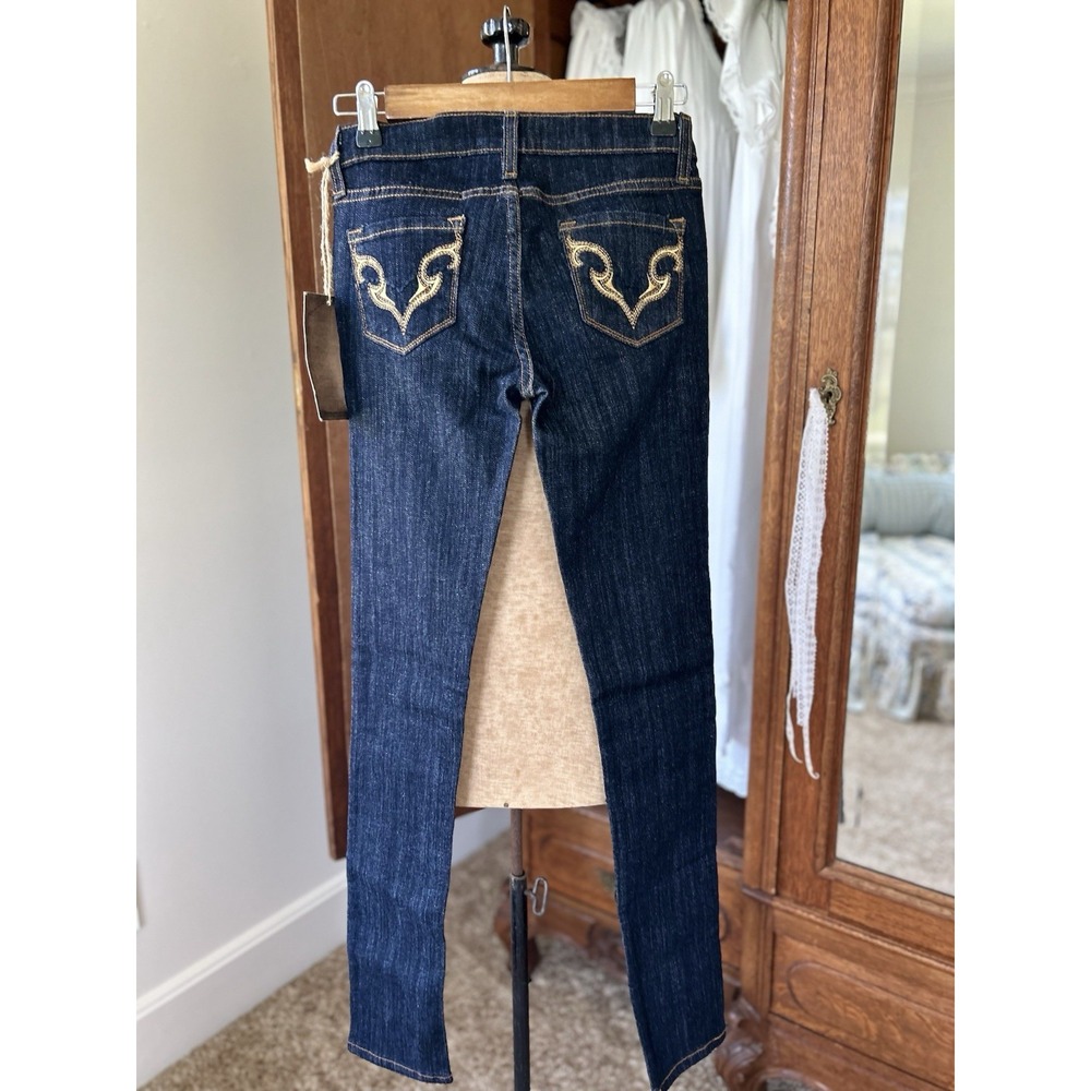 Rhinestone Embellished Jeans Dark Wash Denim Skinny Leg Jeans‎ Size 26